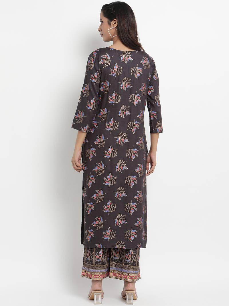 Prakhya Women's Printed Long Straight Rayon Kurta Set