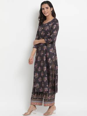 Prakhya Women's Printed Long Straight Rayon Kurta Set 4