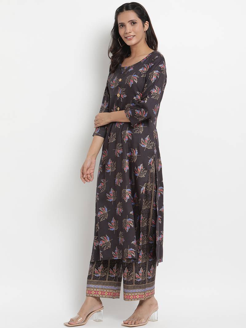 Prakhya Women's Printed Long Straight Rayon Kurta Set
