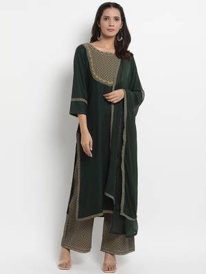 Prakhya Women's Printed Long Straight Rayon Kurta Set 1