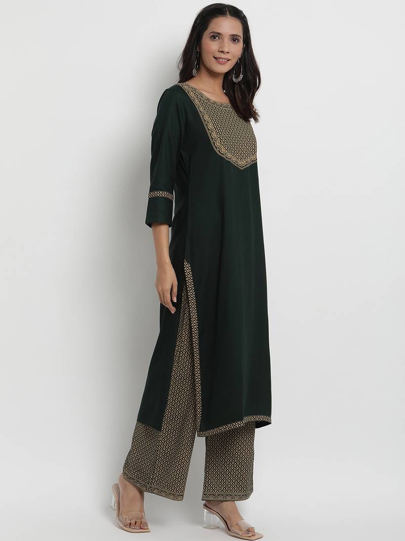 Prakhya Women's Printed Long Straight Rayon Kurta Set