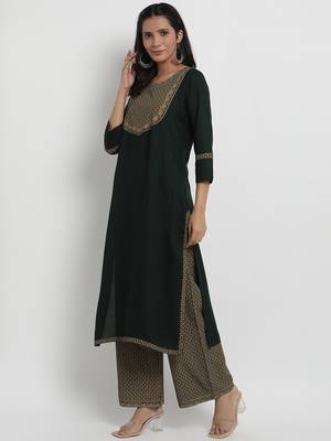 Prakhya Women's Printed Long Straight Rayon Kurta Set 4