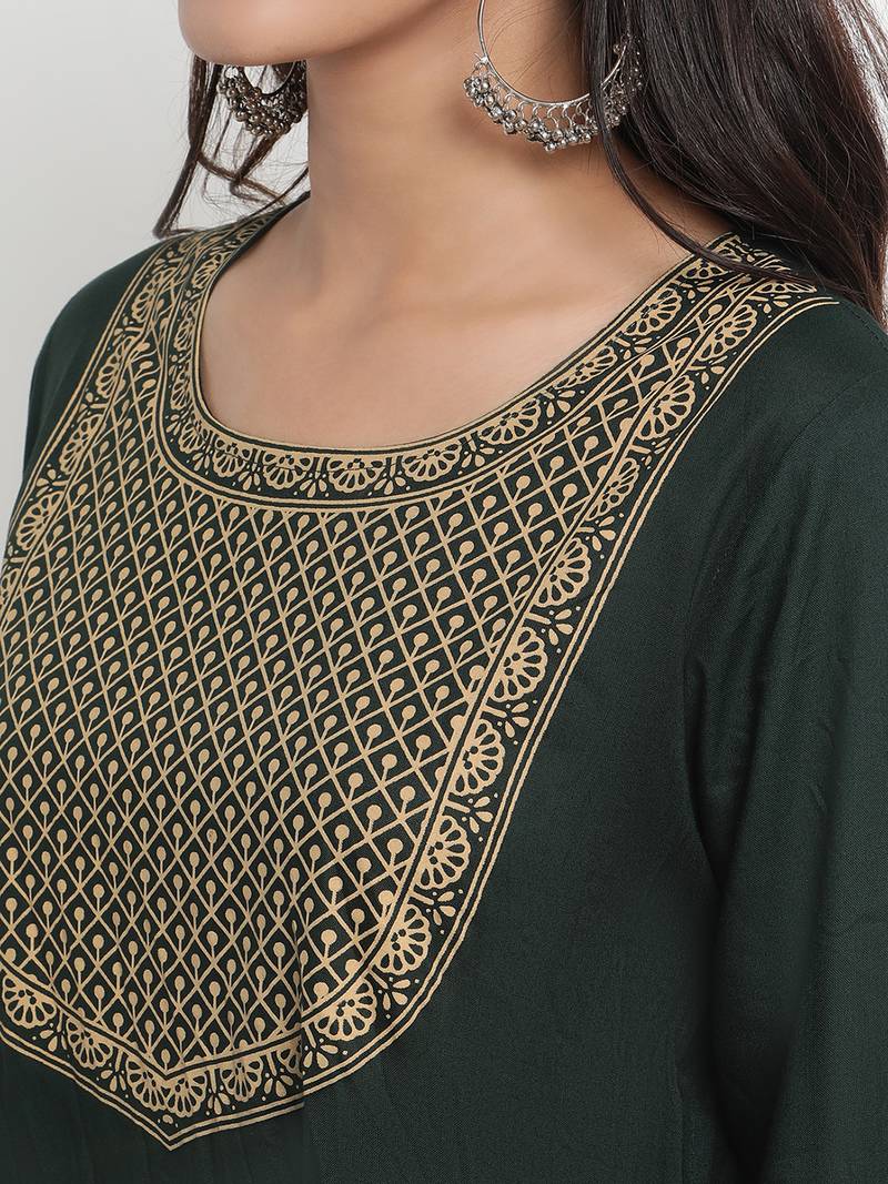 Prakhya Women's Printed Long Straight Rayon Kurta Set