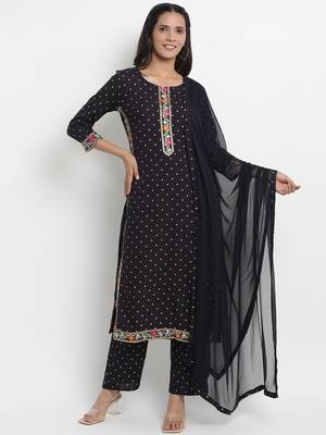 Prakhya Women's Embroidered Long Straight Rayon Kurta Set 1