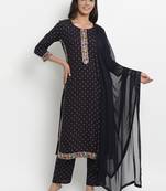 Prakhya Women's Embroidered Long Straight Rayon Kurta Set