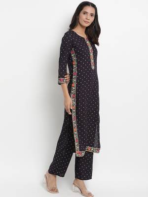 Prakhya Women's Embroidered Long Straight Rayon Kurta Set 5