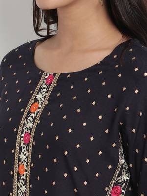 Prakhya Women's Embroidered Long Straight Rayon Kurta Set 6