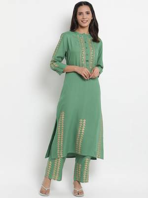 Prakhya Women's Embroidered Long Straight Rayon Kurta Set 1