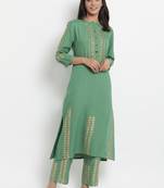 Prakhya Women's Embroidered Long Straight Rayon Kurta Set