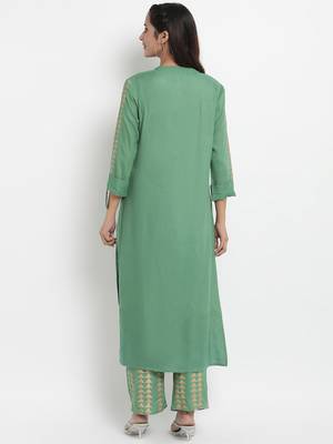 Prakhya Women's Embroidered Long Straight Rayon Kurta Set 2