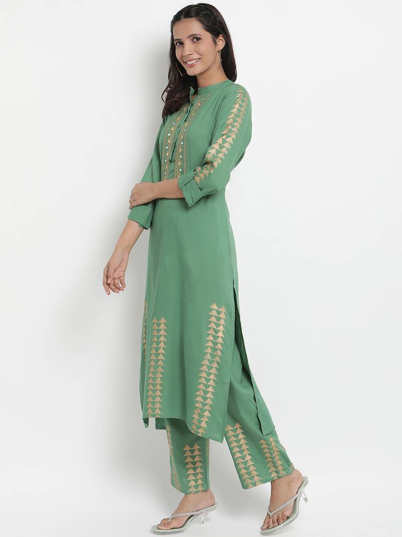 Prakhya Women's Embroidered Long Straight Rayon Kurta Set