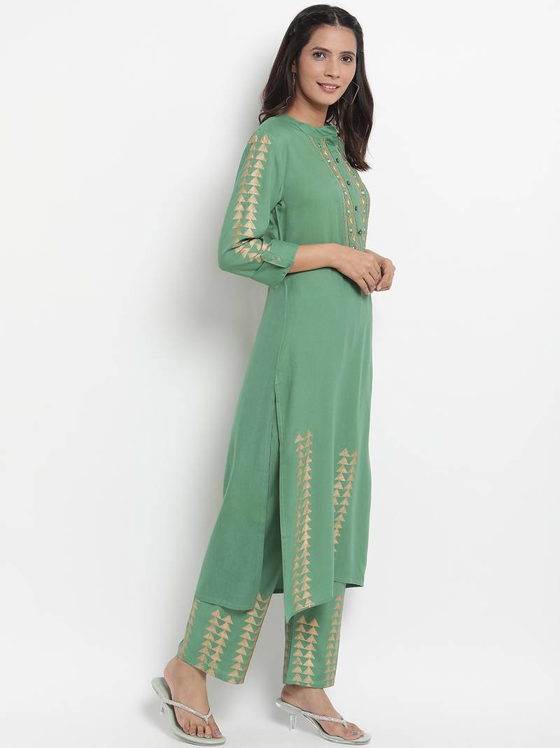 Prakhya Women's Embroidered Long Straight Rayon Kurta Set