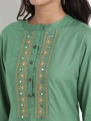 Prakhya Women's Embroidered Long Straight Rayon Kurta Set 5