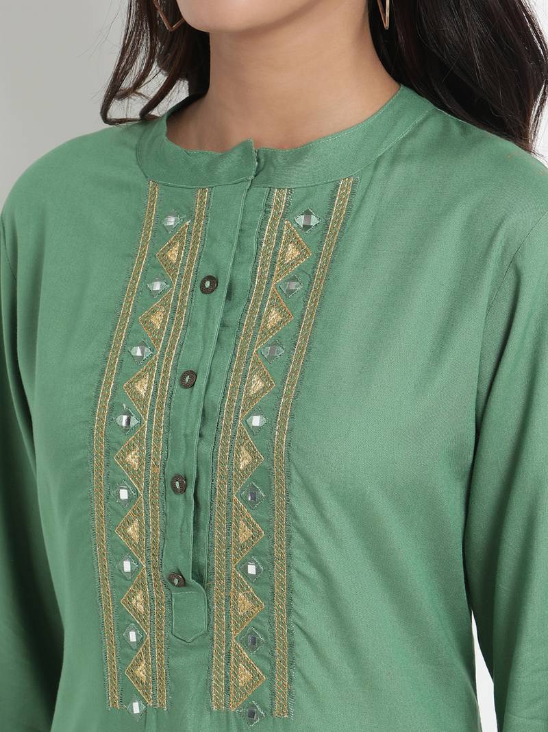 Prakhya Women's Embroidered Long Straight Rayon Kurta Set