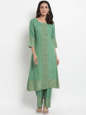 Prakhya Women's Printed Long A-line Rayon Kurta Set 1