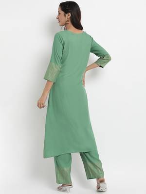 Prakhya Women's Printed Long A-line Rayon Kurta Set 2