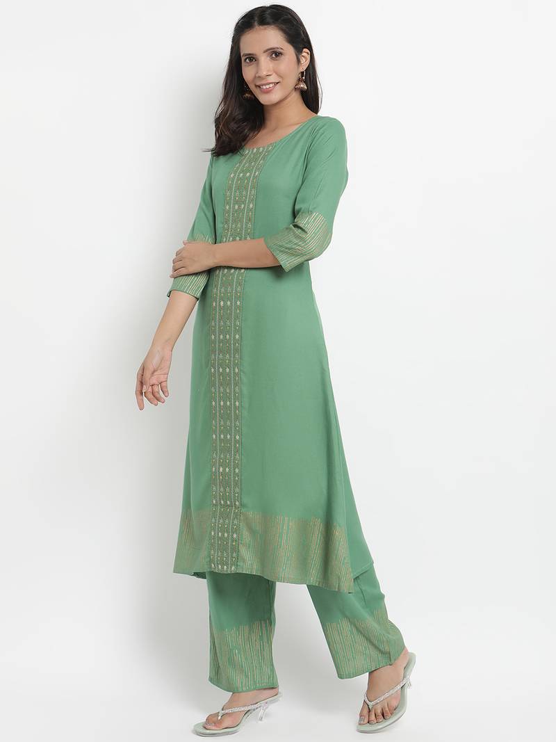 Prakhya Women's Printed Long A-line Rayon Kurta Set