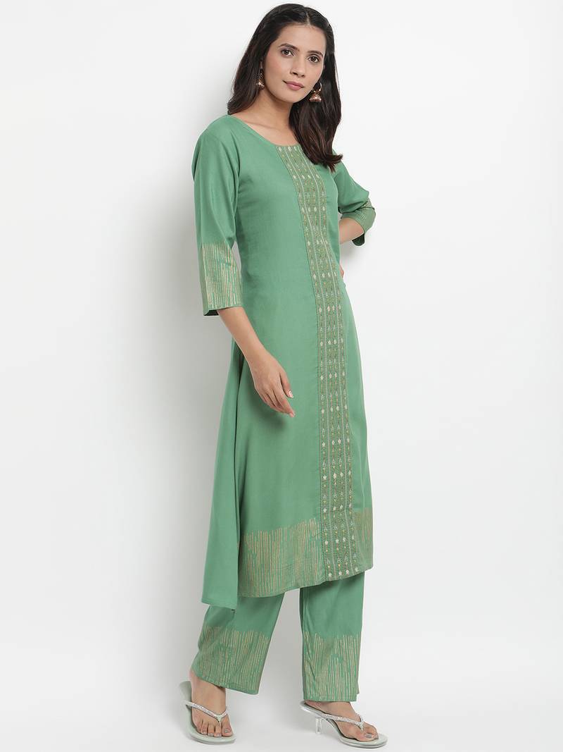 Prakhya Women's Printed Long A-line Rayon Kurta Set