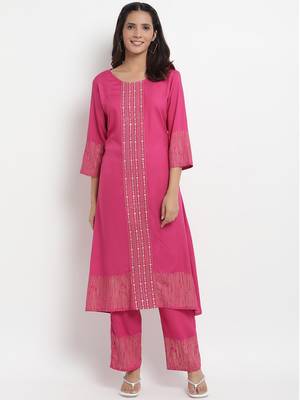 Prakhya Women's Printed Long A-line Rayon Kurta Set 1