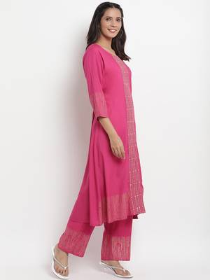 Prakhya Women's Printed Long A-line Rayon Kurta Set 4
