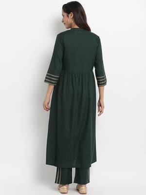 Prakhya Women's Embroidered Long A-line Rayon Kurta Set 2