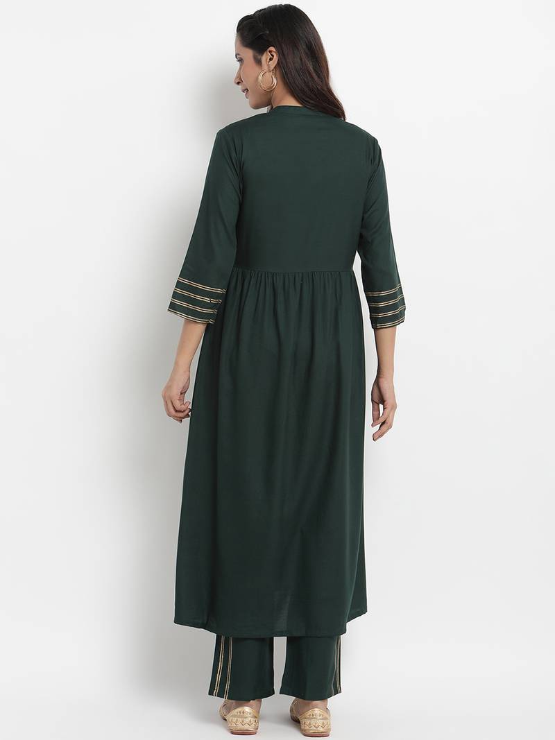 Prakhya Women's Embroidered Long A-line Rayon Kurta Set