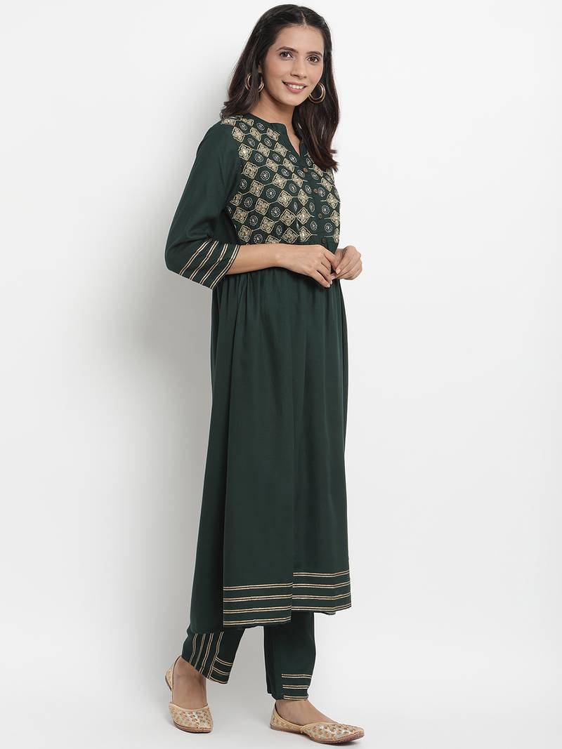Prakhya Women's Embroidered Long A-line Rayon Kurta Set
