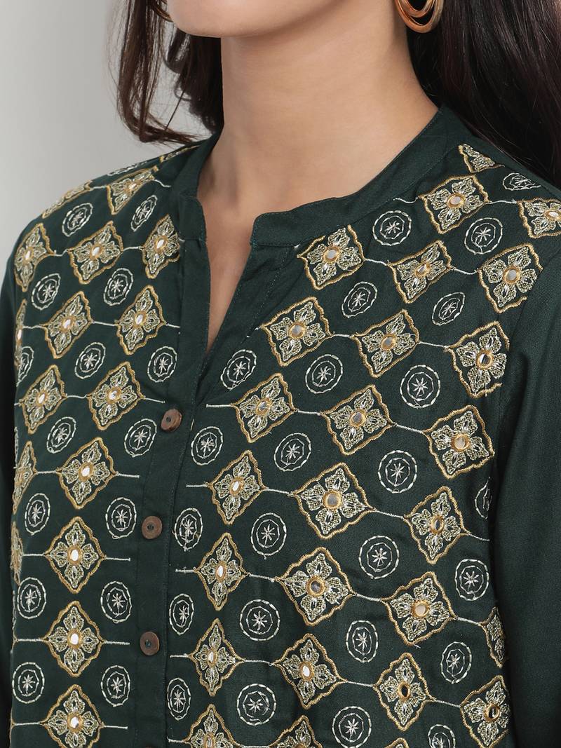 Prakhya Women's Embroidered Long A-line Rayon Kurta Set