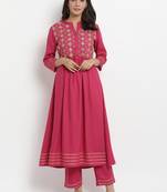 Prakhya Women's Embroidered Long A-line Rayon Kurta Set