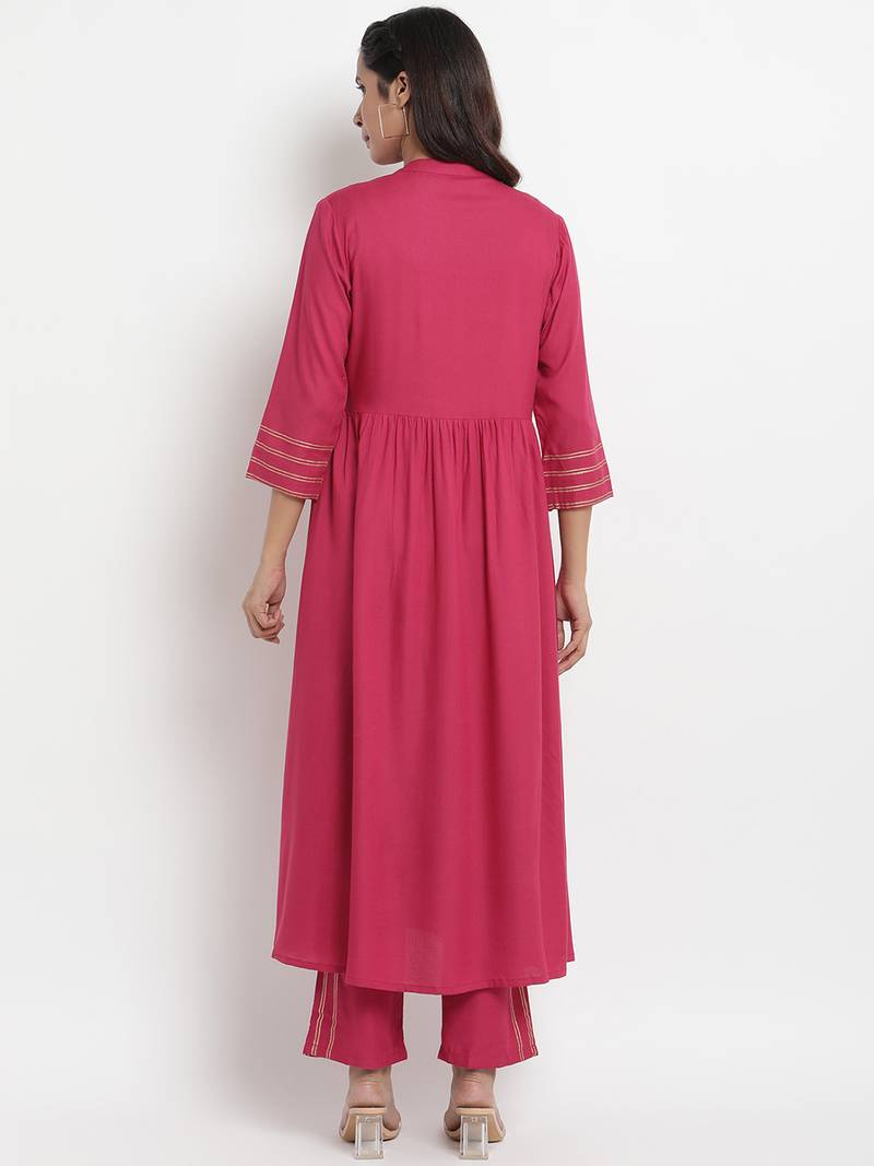 Prakhya Women's Embroidered Long A-line Rayon Kurta Set