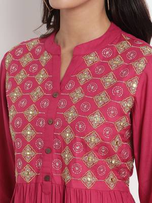 Prakhya Women's Embroidered Long A-line Rayon Kurta Set 5