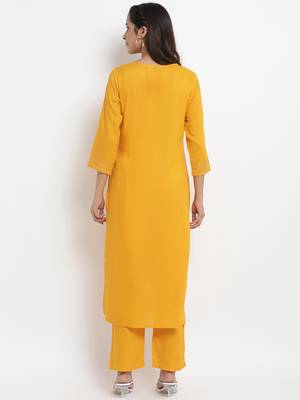 Prakhya Women's Embroidered Long Straight Rayon Kurta Set 2