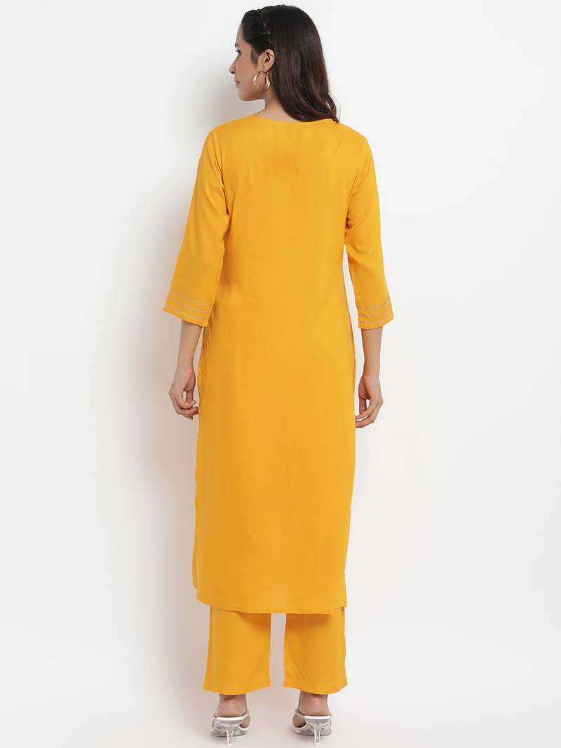 Prakhya Women's Embroidered Long Straight Rayon Kurta Set