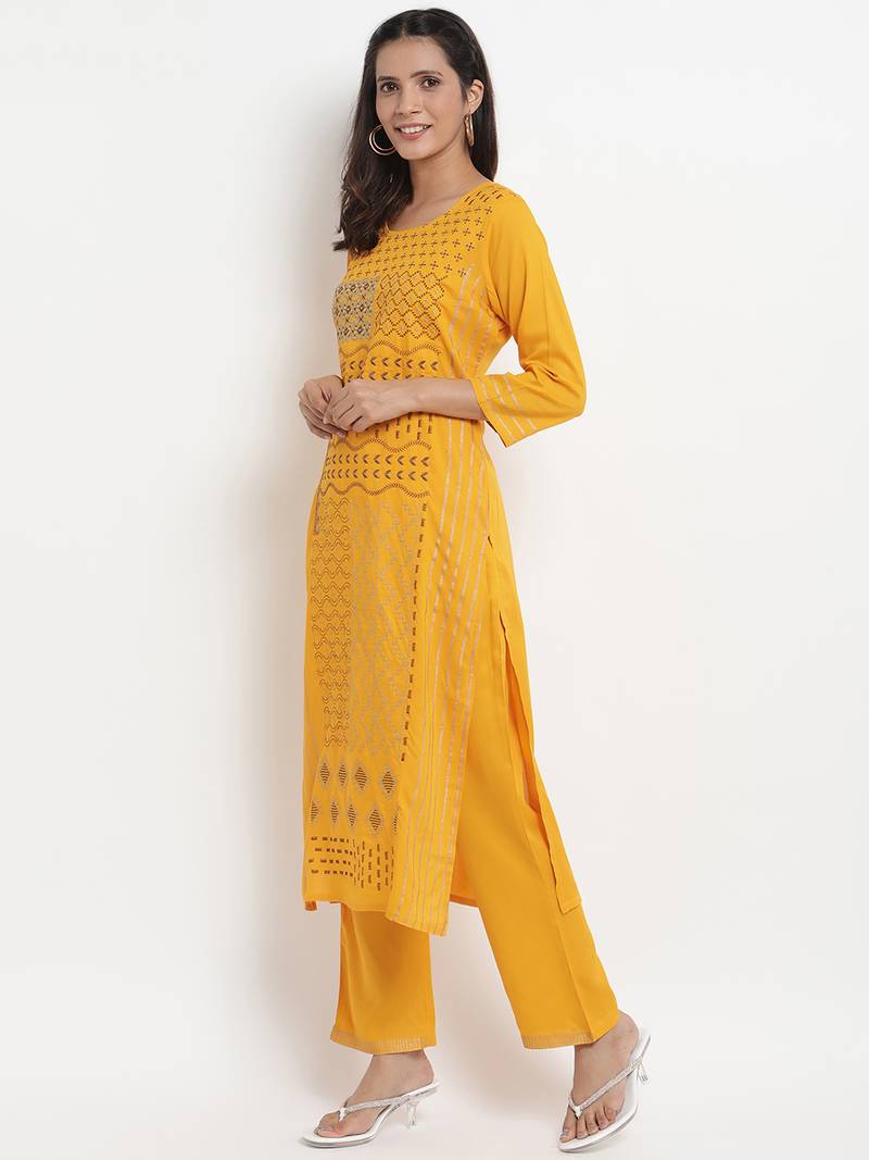 Prakhya Women's Embroidered Long Straight Rayon Kurta Set