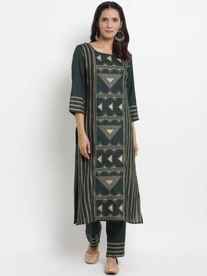 Prakhya Women's Embroidered Long Straight Rayon Kurta Set 1