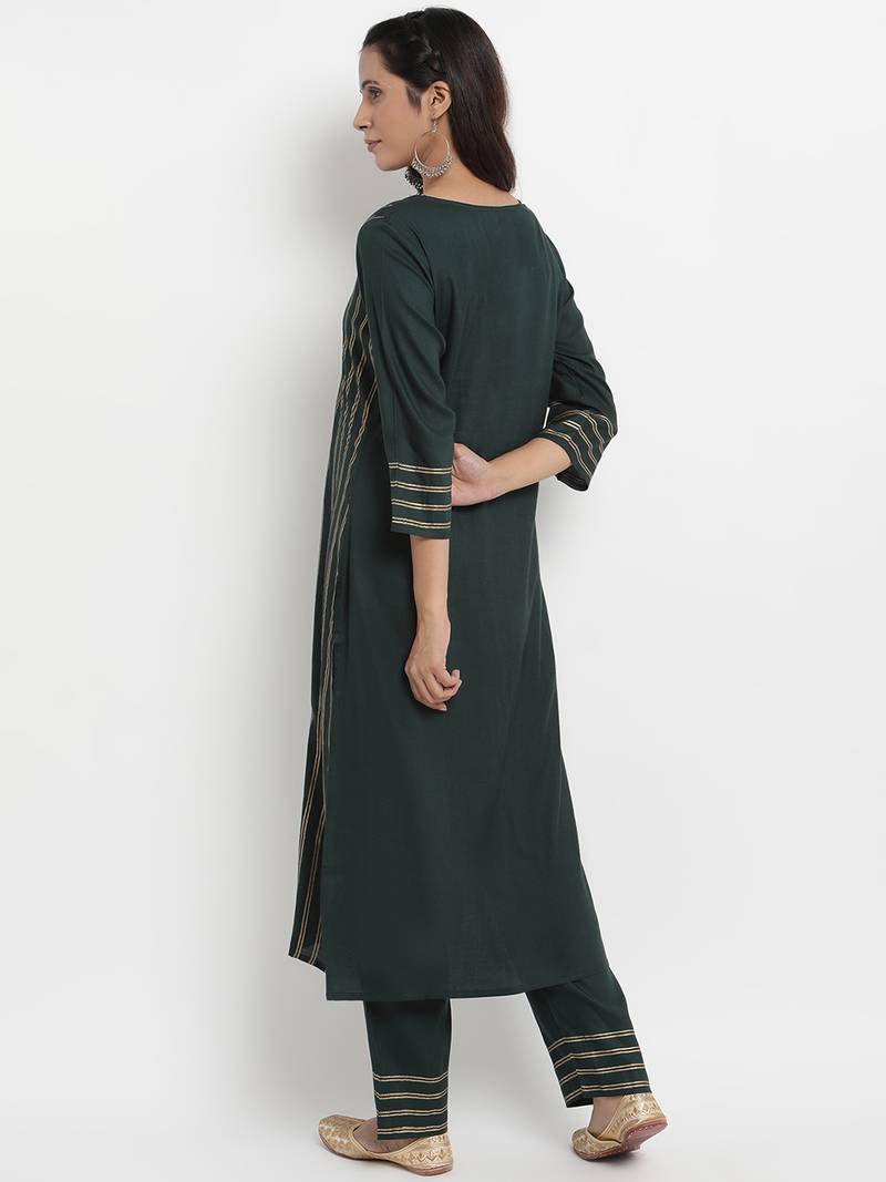 Prakhya Women's Embroidered Long Straight Rayon Kurta Set