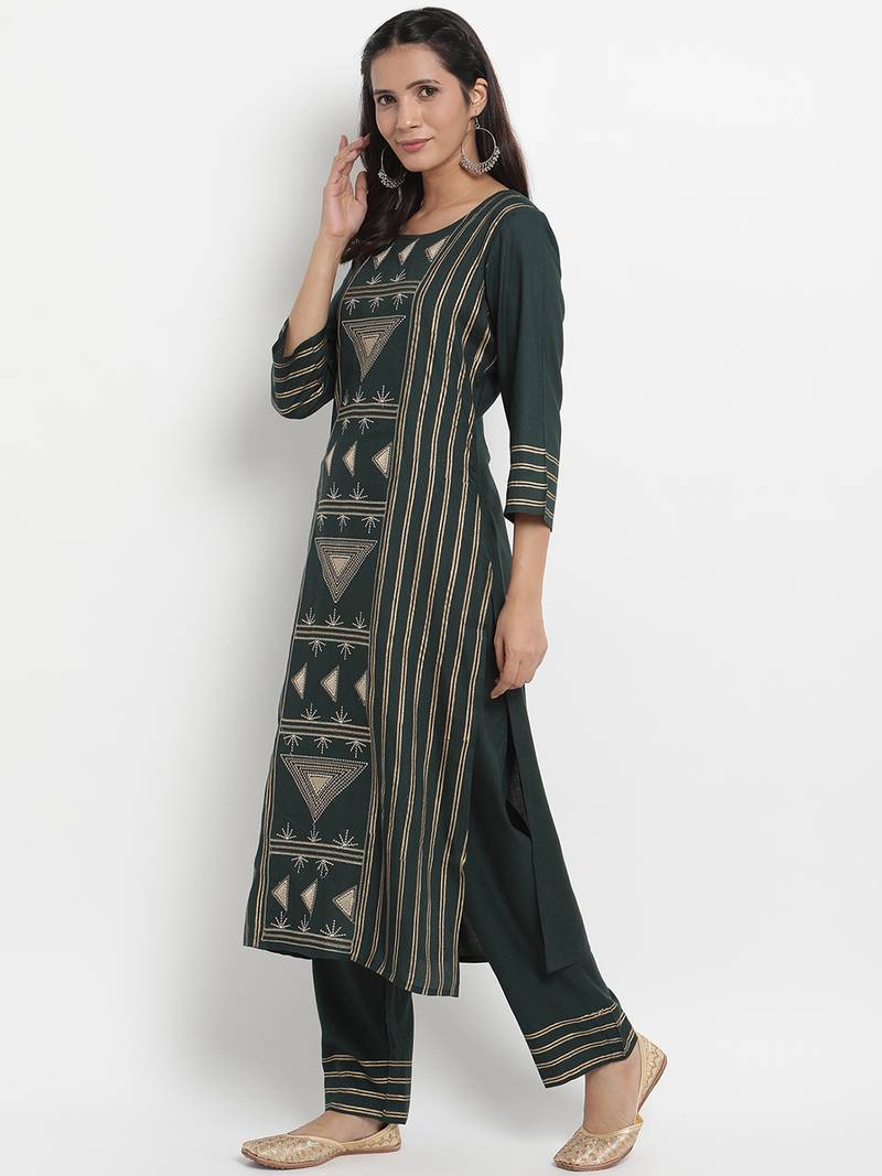 Prakhya Women's Embroidered Long Straight Rayon Kurta Set