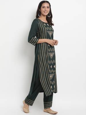 Prakhya Women's Embroidered Long Straight Rayon Kurta Set 4