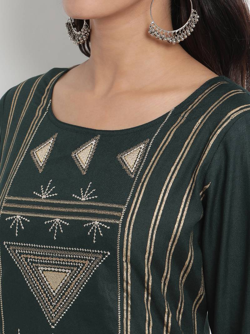 Prakhya Women's Embroidered Long Straight Rayon Kurta Set