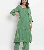 Prakhya Women's Embroidered Long A-line Rayon Kurta Set
