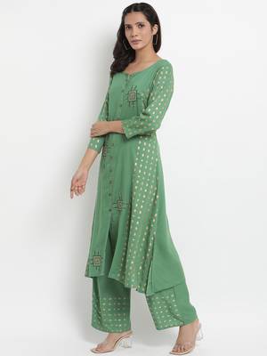 Prakhya Women's Embroidered Long A-line Rayon Kurta Set 3