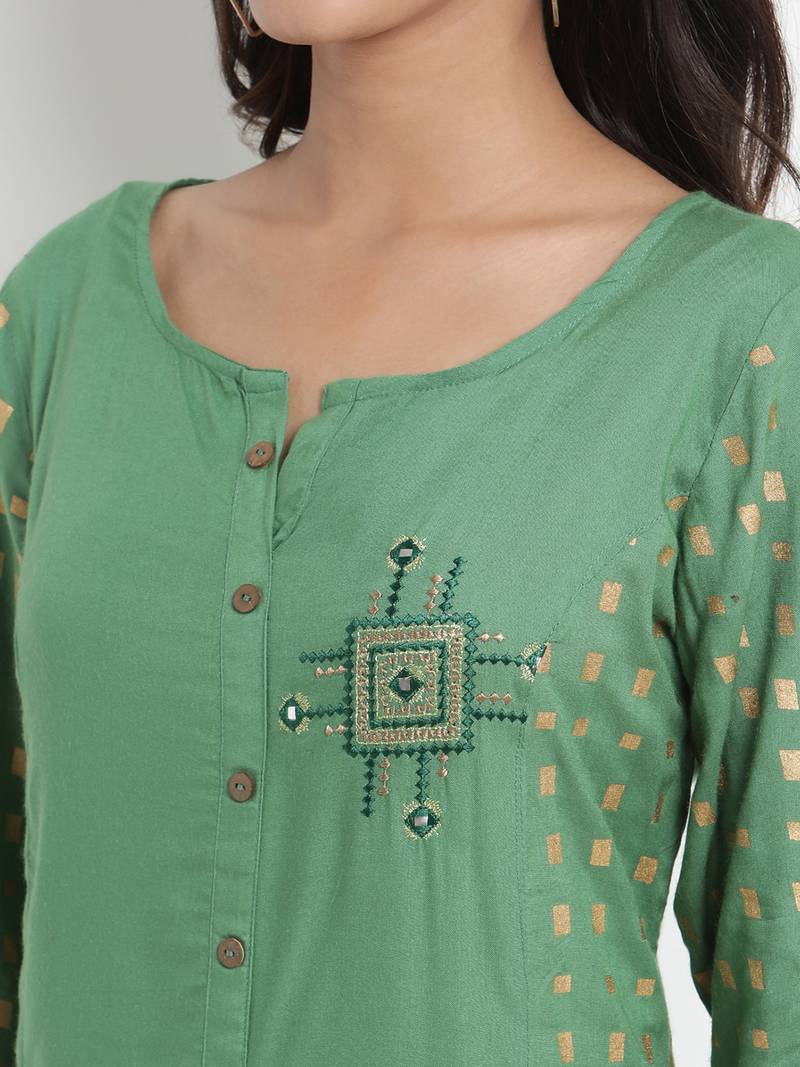 Prakhya Women's Embroidered Long A-line Rayon Kurta Set