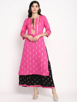 Prakhya Women's Printed Long Straight  Kurta Set 1