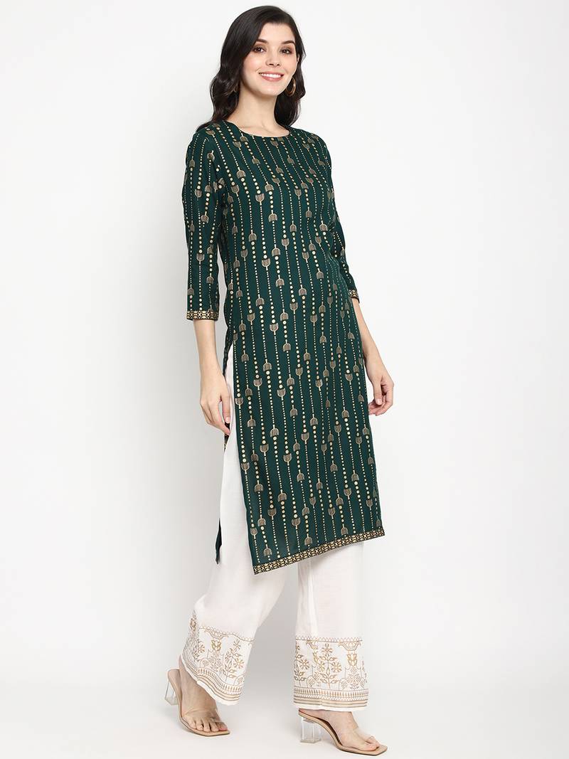 Prakhya Women's Printed Long Straight  Kurta Set