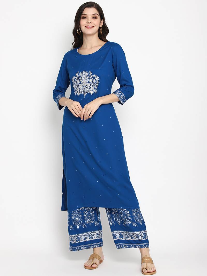 Prakhya Women's Embroidered Long Straight  Kurta Set