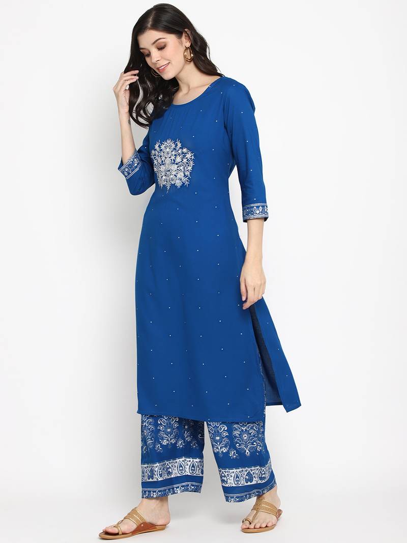 Prakhya Women's Embroidered Long Straight  Kurta Set