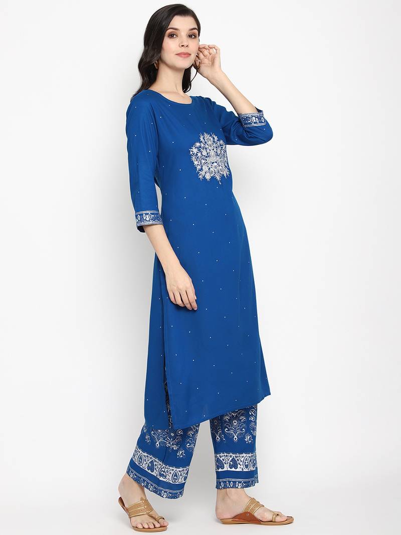 Prakhya Women's Embroidered Long Straight  Kurta Set