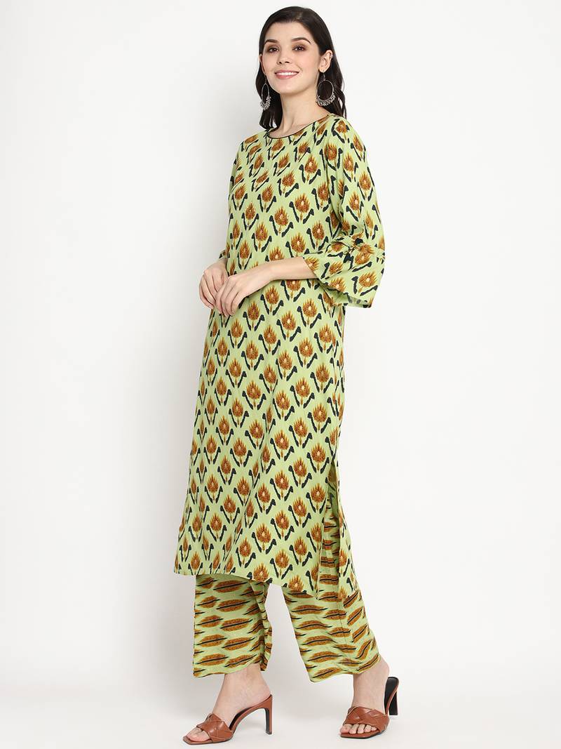 Prakhya Women's Printed Long Straight  Kurta Set