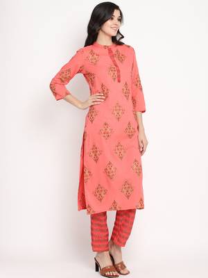 Prakhya Women's Printed Long Straight  Kurta Set 4