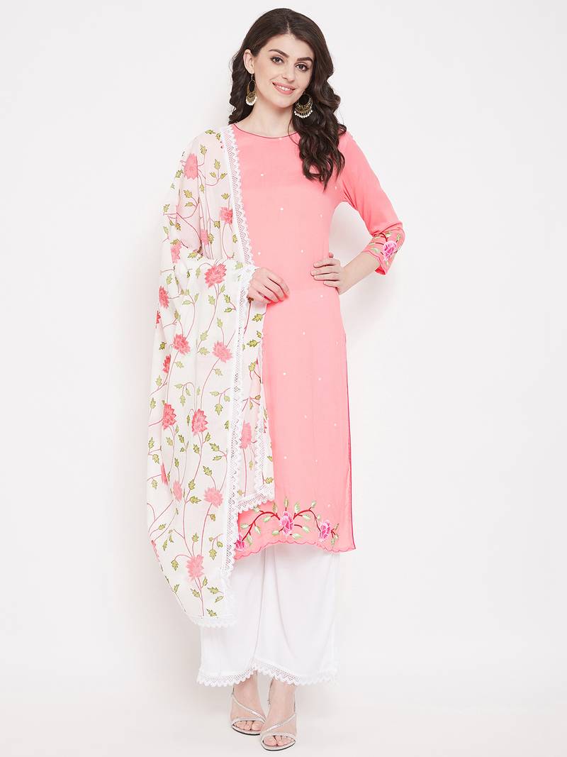 Prakhya Women's Embroidered Long Straight Rayon Kurta Set